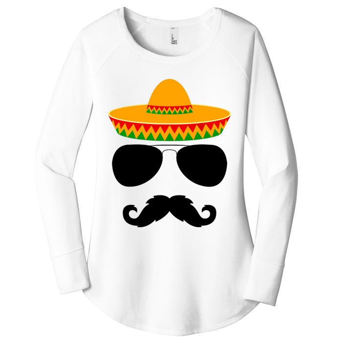 Cinco De Mayo Party Funny Cinco De Mayo Mustache Face Women's Perfect Tri Tunic Long Sleeve Shirt