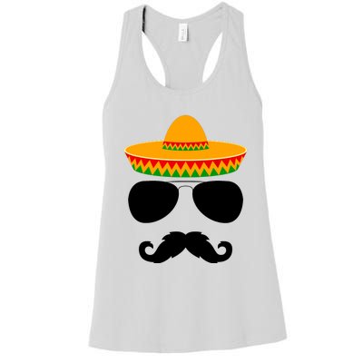 Cinco De Mayo Party Funny Cinco De Mayo Mustache Face Women's Racerback Tank