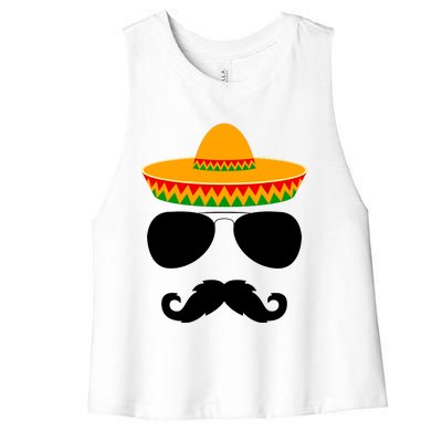 Cinco De Mayo Party Funny Cinco De Mayo Mustache Face Women's Racerback Cropped Tank