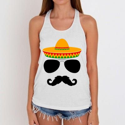 Cinco De Mayo Party Funny Cinco De Mayo Mustache Face Women's Knotted Racerback Tank