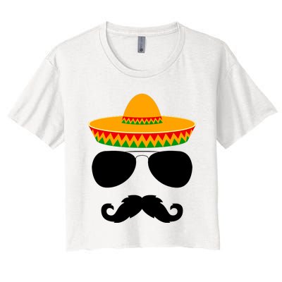 Cinco De Mayo Party Funny Cinco De Mayo Mustache Face Women's Crop Top Tee