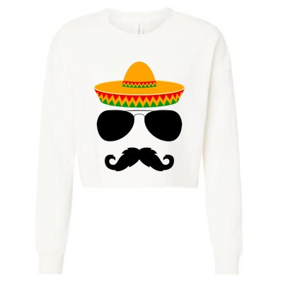 Cinco De Mayo Party Funny Cinco De Mayo Mustache Face Cropped Pullover Crew