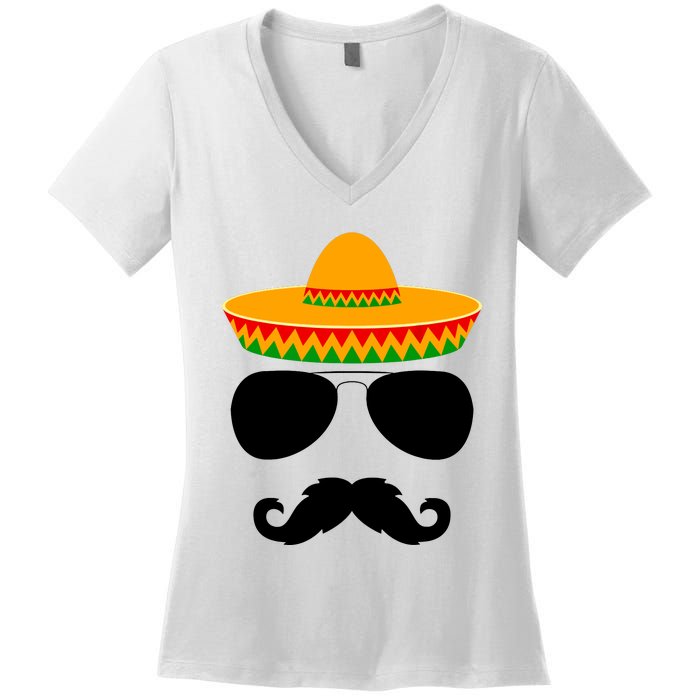 Cinco De Mayo Party Funny Cinco De Mayo Mustache Face Women's V-Neck T-Shirt