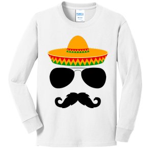 Cinco De Mayo Party Funny Cinco De Mayo Mustache Face Kids Long Sleeve Shirt