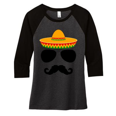 Cinco De Mayo Party Funny Cinco De Mayo Mustache Face Women's Tri-Blend 3/4-Sleeve Raglan Shirt