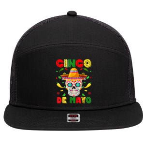 Cinco De Mayo Sugar Skull Men Women Mexican Fiesta Taco 7 Panel Mesh Trucker Snapback Hat