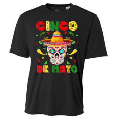 Cinco De Mayo Sugar Skull Men Women Mexican Fiesta Taco Cooling Performance Crew T-Shirt