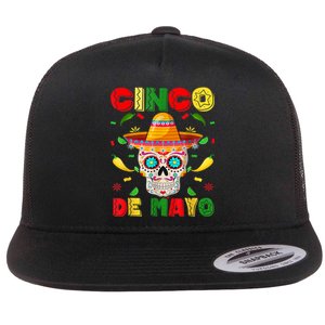 Cinco De Mayo Sugar Skull Men Women Mexican Fiesta Taco Flat Bill Trucker Hat