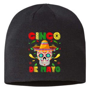 Cinco De Mayo Sugar Skull Men Women Mexican Fiesta Taco Sustainable Beanie