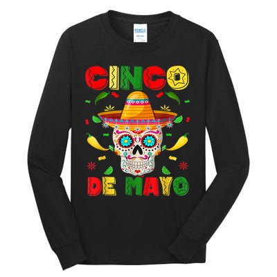 Cinco De Mayo Sugar Skull Men Women Mexican Fiesta Taco Tall Long Sleeve T-Shirt