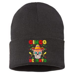 Cinco De Mayo Sugar Skull Men Women Mexican Fiesta Taco Sustainable Knit Beanie