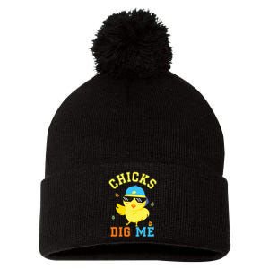 Chicks Dig Me Happy Easter Egg Hunt Pom Pom 12in Knit Beanie