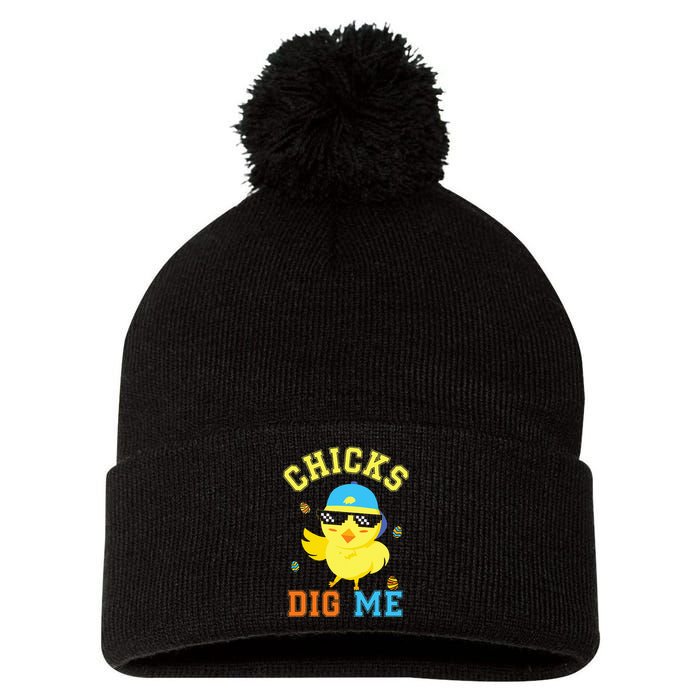 Chicks Dig Me Happy Easter Egg Hunt Pom Pom 12in Knit Beanie