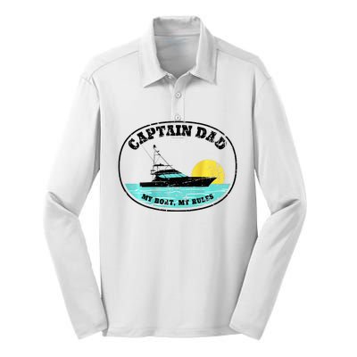 Captain Dad My Boat My Rules Yacht Boating Silk Touch Performance Long Sleeve Polo