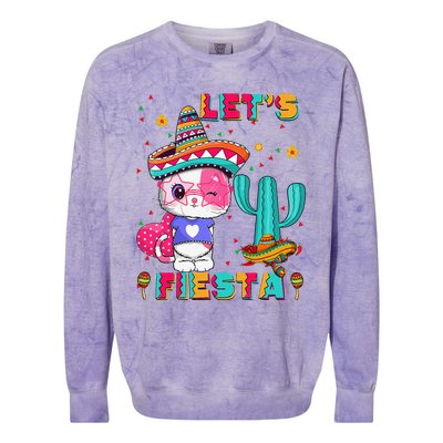 Cinco De Mayo Meow Lets Fiesta Mexican Cactus Cute Cat Colorblast Crewneck Sweatshirt