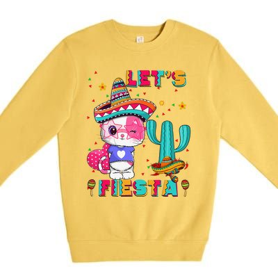 Cinco De Mayo Meow Lets Fiesta Mexican Cactus Cute Cat Premium Crewneck Sweatshirt