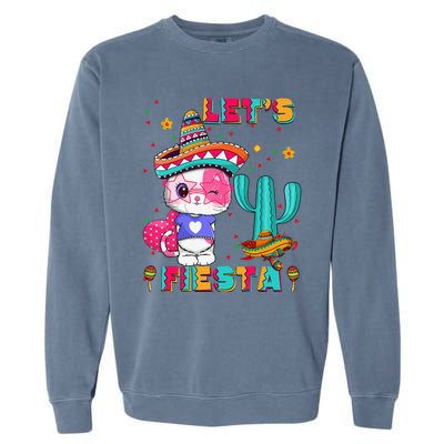 Cinco De Mayo Meow Lets Fiesta Mexican Cactus Cute Cat Garment-Dyed Sweatshirt