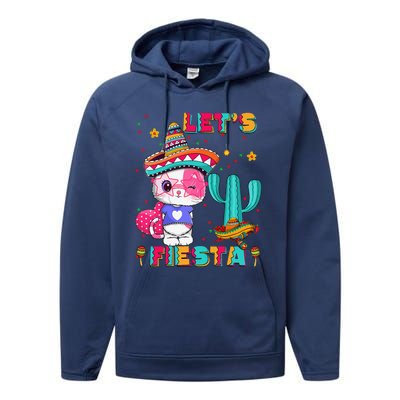 Cinco De Mayo Meow Lets Fiesta Mexican Cactus Cute Cat Performance Fleece Hoodie