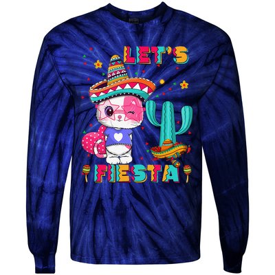 Cinco De Mayo Meow Lets Fiesta Mexican Cactus Cute Cat Tie-Dye Long Sleeve Shirt