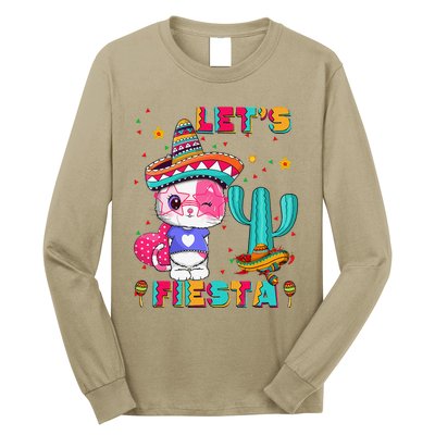 Cinco De Mayo Meow Lets Fiesta Mexican Cactus Cute Cat Long Sleeve Shirt