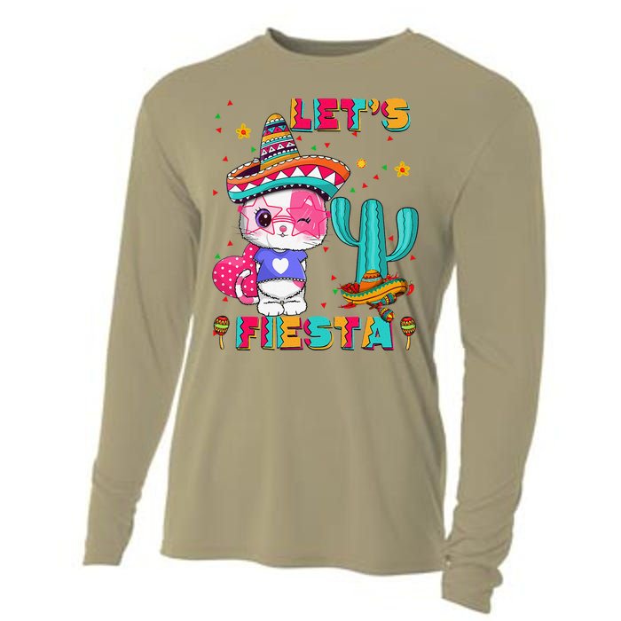 Cinco De Mayo Meow Lets Fiesta Mexican Cactus Cute Cat Cooling Performance Long Sleeve Crew