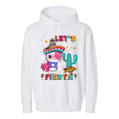 Cinco De Mayo Meow Lets Fiesta Mexican Cactus Cute Cat Garment-Dyed Fleece Hoodie