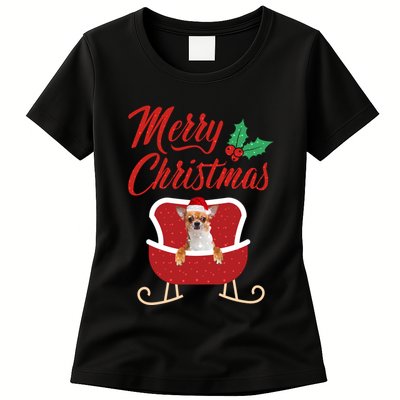 Chihuahua Dog Merry Christmas Design For The Holiday Season! Womens T-Shirt