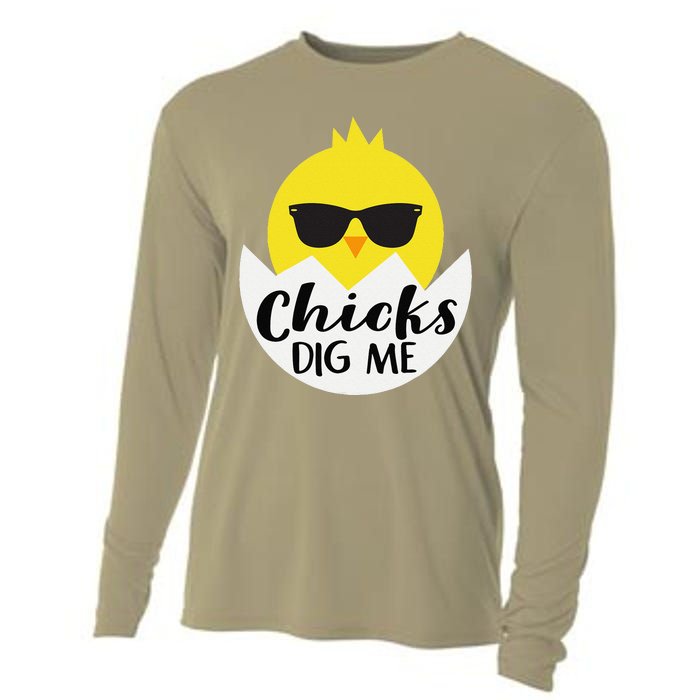 Chicks Dig Me Funny N Male Little Easter Fun Cooling Performance Long Sleeve Crew