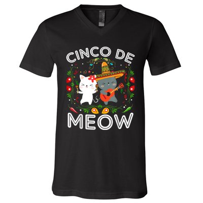 Cinco De Meow Mexican Kawaii Cat Kitten V-Neck T-Shirt