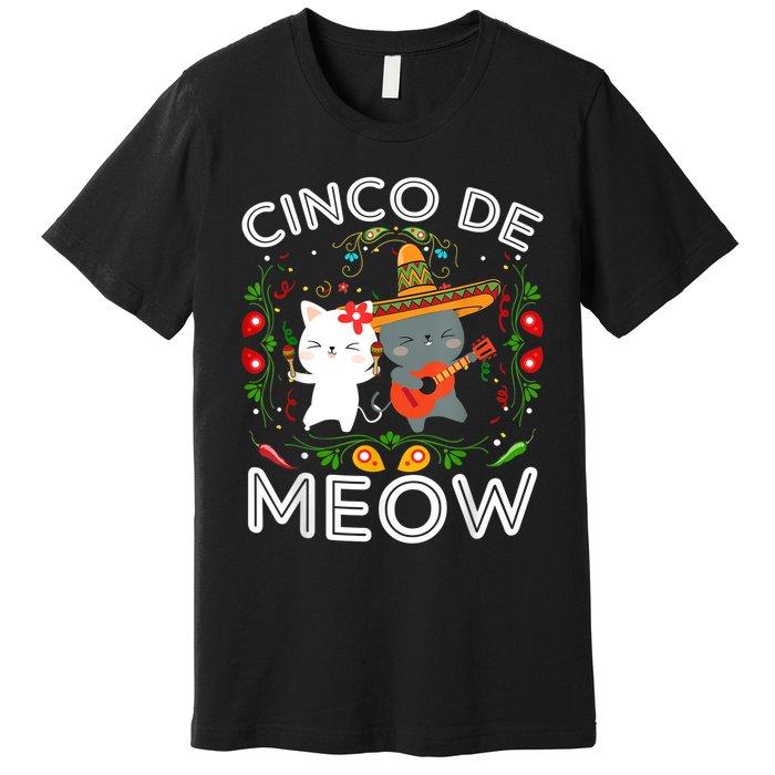 Cinco De Meow Mexican Kawaii Cat Kitten Premium T-Shirt