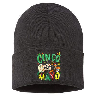 Cinco De Mayo Lets Fiesta Squad 5 De Mayo Mexican Fiesta Sustainable Knit Beanie