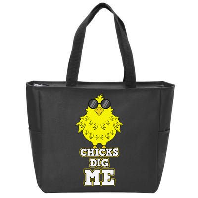 Chicks Dig Me Cool Easter Chick Funny Pun Gift Zip Tote Bag