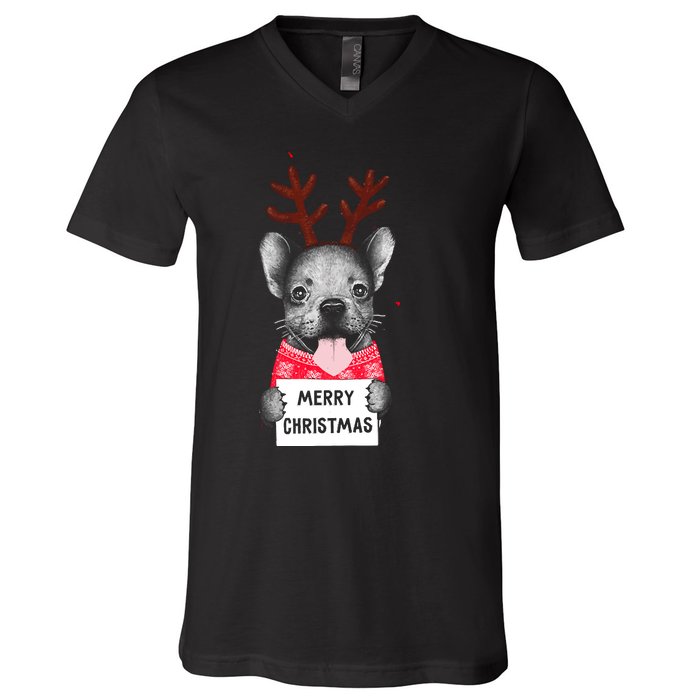 Christmas Dog Merry Christmas V-Neck T-Shirt