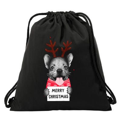 Christmas Dog Merry Christmas Drawstring Bag