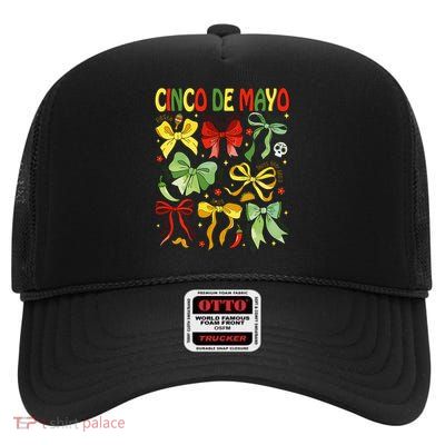 Cinco De Mayo Coquette Bow Fiesta Mexican Party Women High Crown Mesh Back Trucker Hat