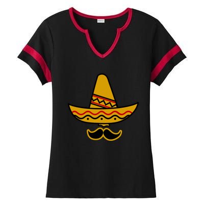 Cinco De Mayo Mustache Sombrero Funny Ladies Halftime Notch Neck Tee