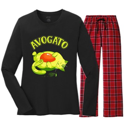 Cinco De Mayo Funny Avocado Mexico Meow Avogato Cat Women's Long Sleeve Flannel Pajama Set 