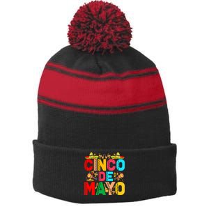 Cinco De Mayo Lets Fiesta Squad 5 De Mayo Mexican Party Stripe Pom Pom Beanie