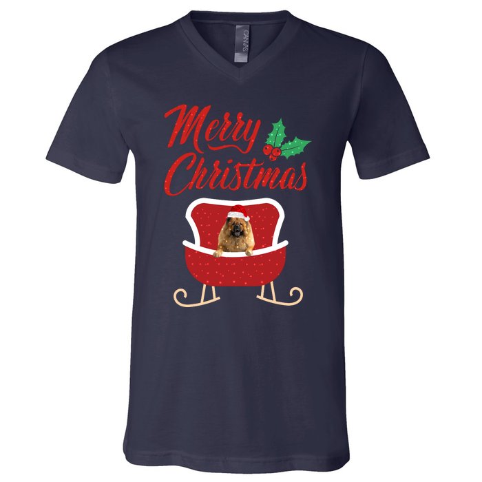 ChowChow Dog Merry Christmas Design For The Holiday Season! V-Neck T-Shirt