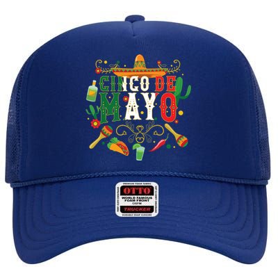 Cinco De Mayo Shirts Mexican Fiesta 5 De Mayo High Crown Mesh Back Trucker Hat