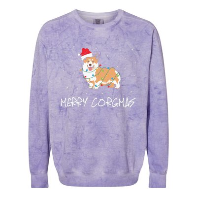 Corgi Dog Merry Corgmas Santa Hat Christmas Light Colorblast Crewneck Sweatshirt