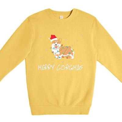 Corgi Dog Merry Corgmas Santa Hat Christmas Light Premium Crewneck Sweatshirt