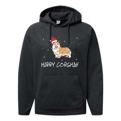 Corgi Dog Merry Corgmas Santa Hat Christmas Light Performance Fleece Hoodie