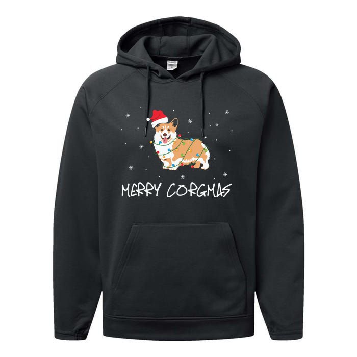 Corgi Dog Merry Corgmas Santa Hat Christmas Light Performance Fleece Hoodie