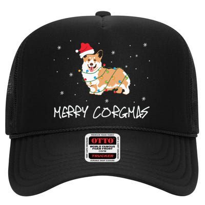 Corgi Dog Merry Corgmas Santa Hat Christmas Light High Crown Mesh Back Trucker Hat