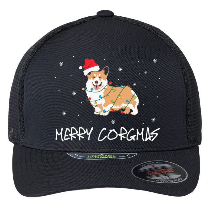 Corgi Dog Merry Corgmas Santa Hat Christmas Light Flexfit Unipanel Trucker Cap