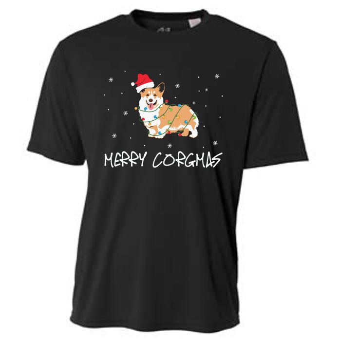 Corgi Dog Merry Corgmas Santa Hat Christmas Light Cooling Performance Crew T-Shirt