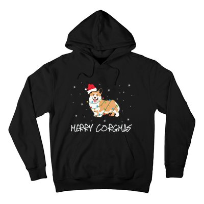 Corgi Dog Merry Corgmas Santa Hat Christmas Light Hoodie