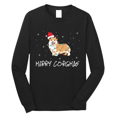 Corgi Dog Merry Corgmas Santa Hat Christmas Light Long Sleeve Shirt