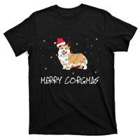 Corgi Dog Merry Corgmas Santa Hat Christmas Light T-Shirt